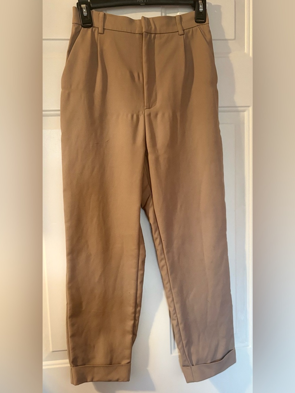 Cotton-blend pleated tan trousers, Love, Bonito high-rise barrel leg pants US4